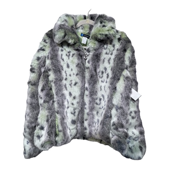 Neckworks Green Leopard FAUX FUR Jacket Coat Super Soft Size Large - Picture 1 of 6